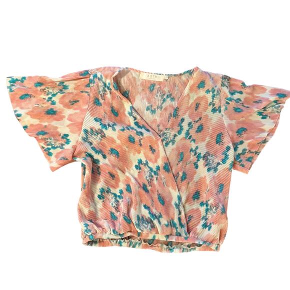 Astr Tops - ASTR The Label Blouse Women’s Large Blue & Pink Plissé Romantic Coquette